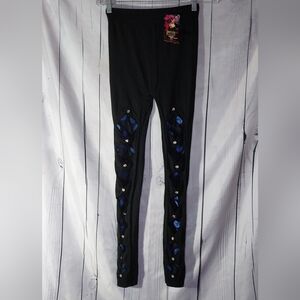 Danis Black Goth Emo Leggings with Blue Accents NWT
